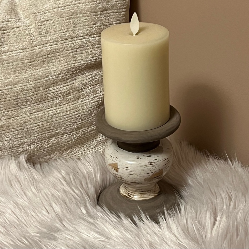 Rustic Cream and Brown Candle Holder